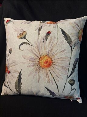 Floral Ladybug Decor Pillow 17x17